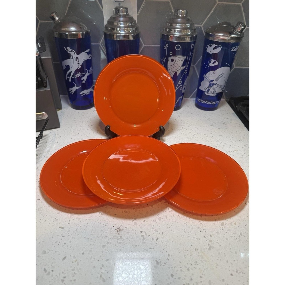 SET OF 4 Anchor Hocking Rainbow Tangerine Orange 7 1/4" Plate Mid Century Glass
